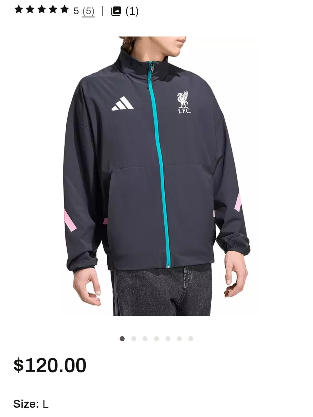 adidas Men's Black Windbreaker Jacket with Teal Zip and Pink Accents